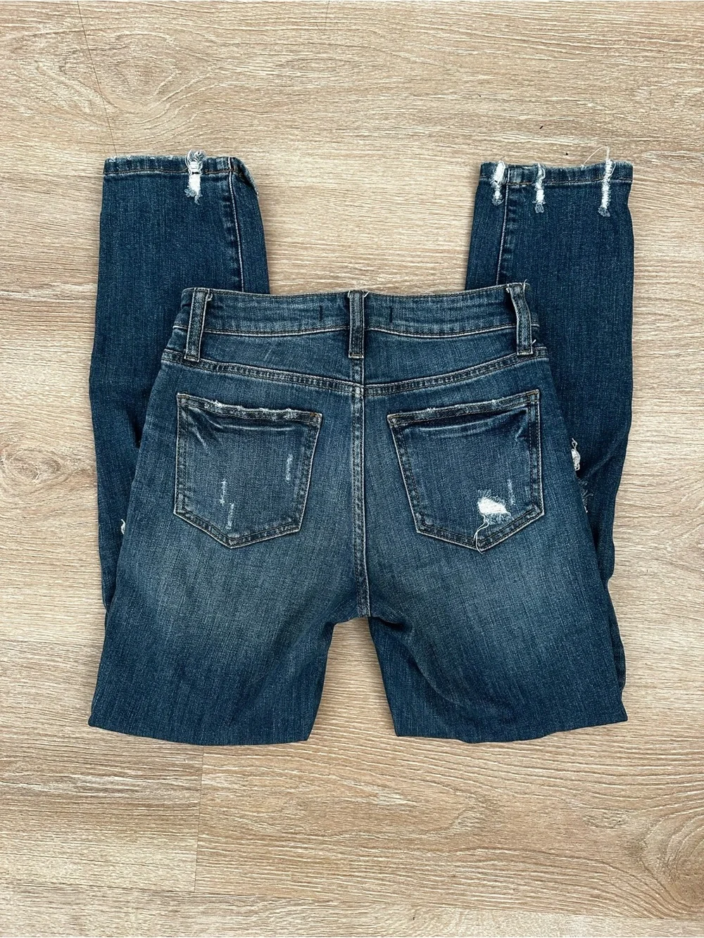 Ripped Boyfriend Jeans for Women - Dark Blue Distressed